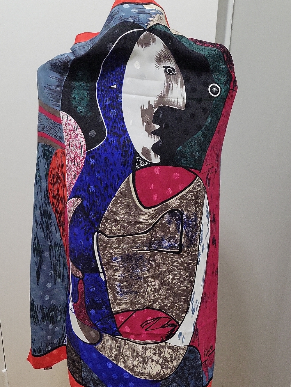 Abstract Art Silk Scarf in Red, Blue, Pink, Black
